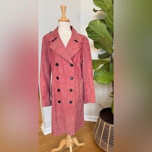 Y2K Tommy Hilfiger Nubuck Leather Red Trench Coat 2002 Women’s Large